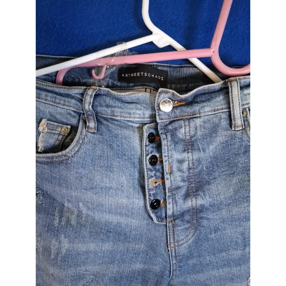 ARTMEETSCHAOS Men's Distressed Skinny Jeans Size 36 Light Wash Ripped Pants